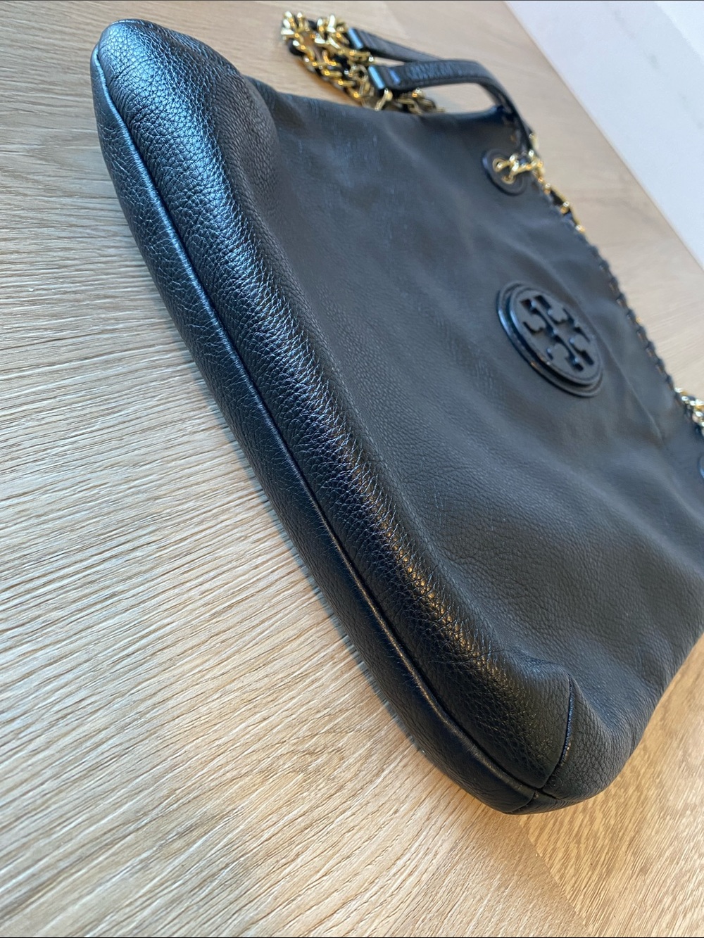 Tory Burch Marion Black Leather Chain Shoulder Tote Bag Gold Hardware - Picture 7 of 13